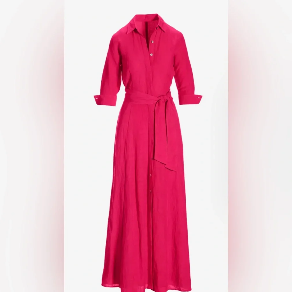 Boston proper pink linen 3/4 maxi dress - Picture 2 of 6